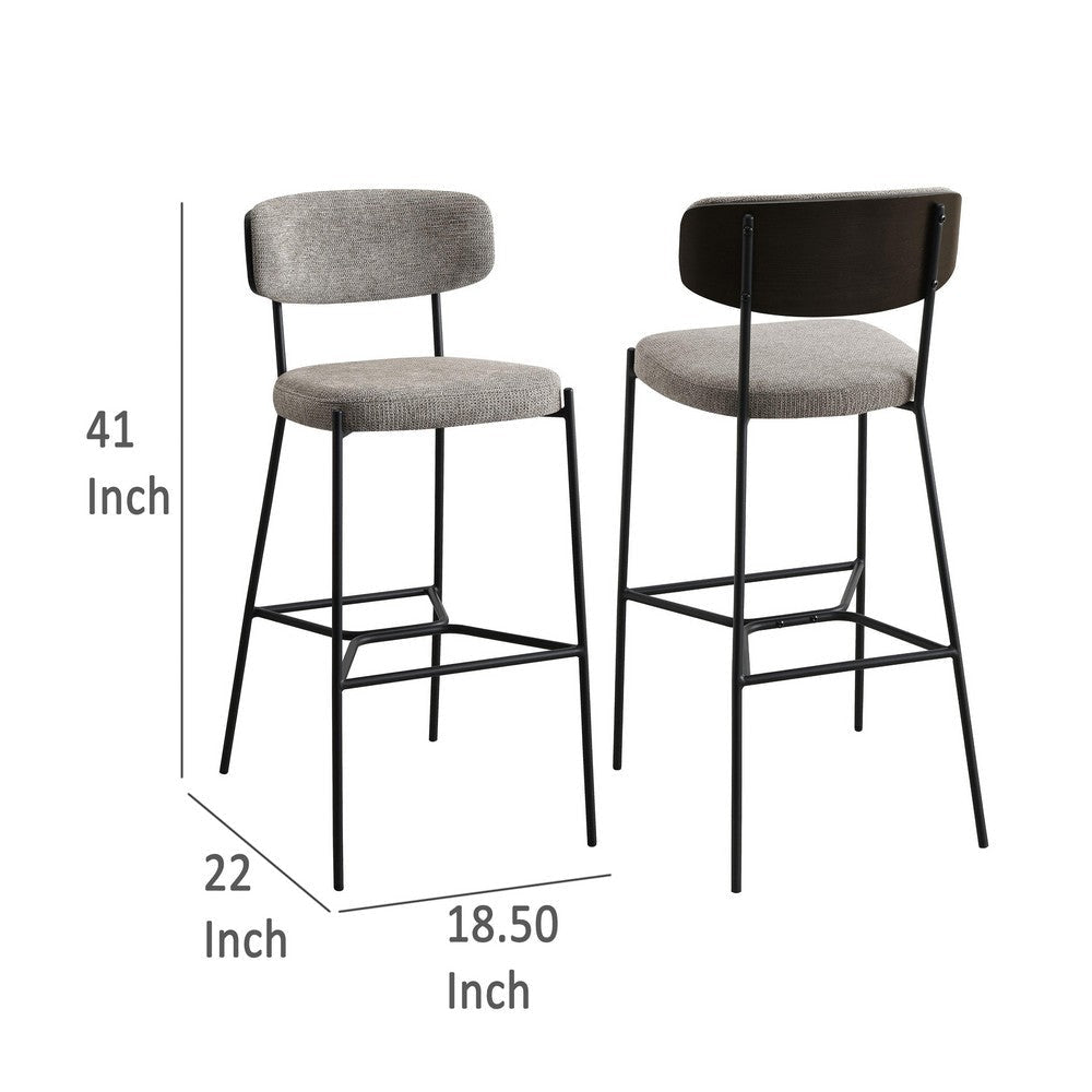 Ellina Pub Height Bar Chair Set of 2 Taupe Fabric Black 30 Inch