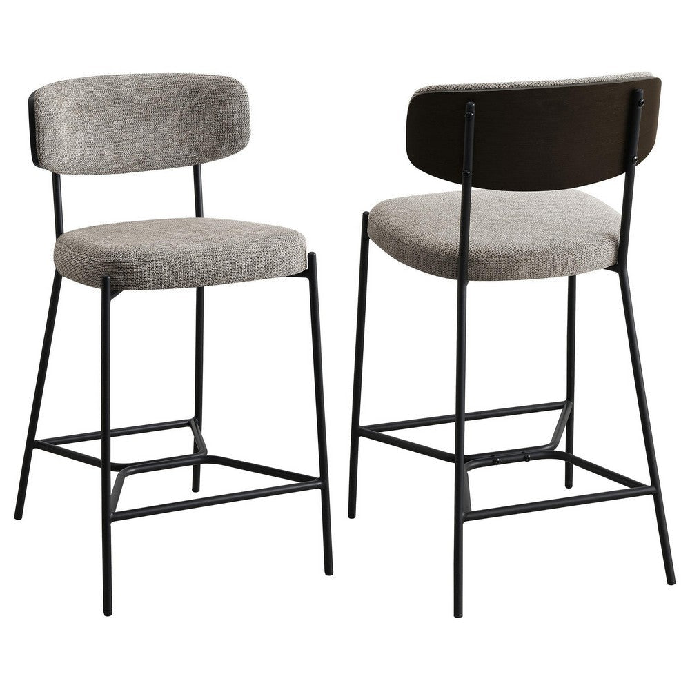 Ellina Counter Height Chair Set of 2, Taupe Fabric, Black, 24 Inch