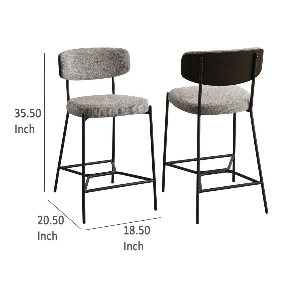 Ellina Counter Height Chair Set of 2 Taupe Fabric Black 24 Inch