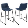 Zuno Counter Height Chair Set of 2, Blue Faux Leather, Black 26 Inch