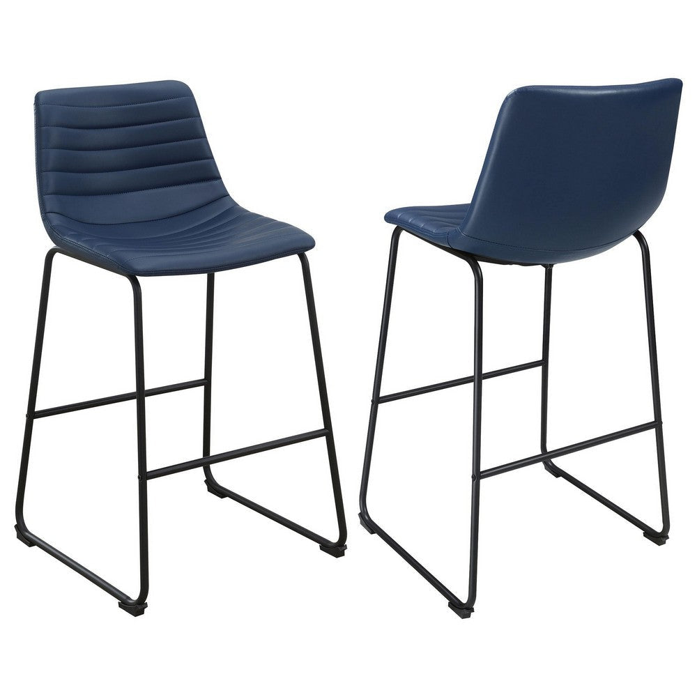 Zuno Counter Height Chair Set of 2, Blue Faux Leather, Black 26 Inch
