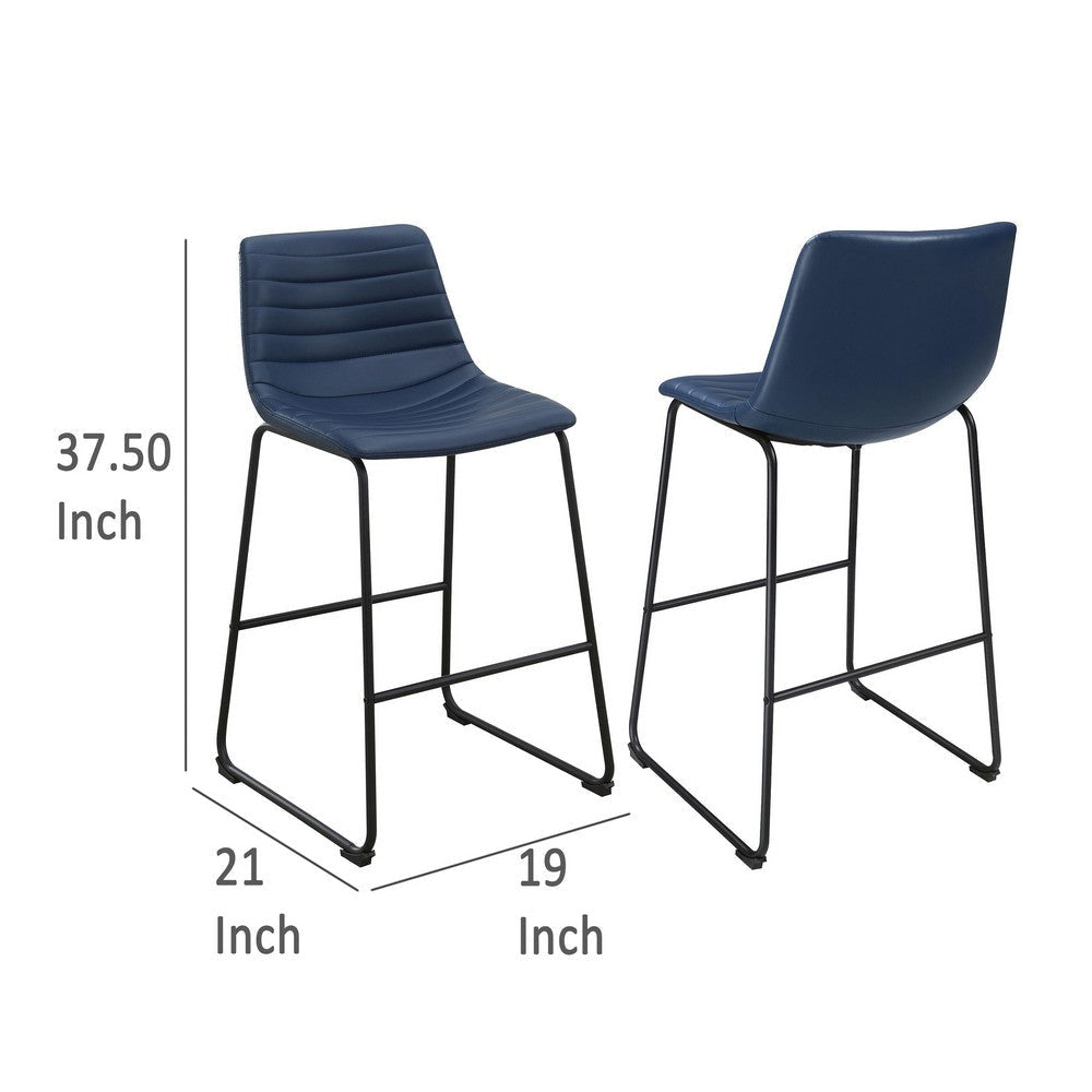 Zuno Counter Height Chair Set of 2 Blue Faux Leather Black 26 Inch BM329699