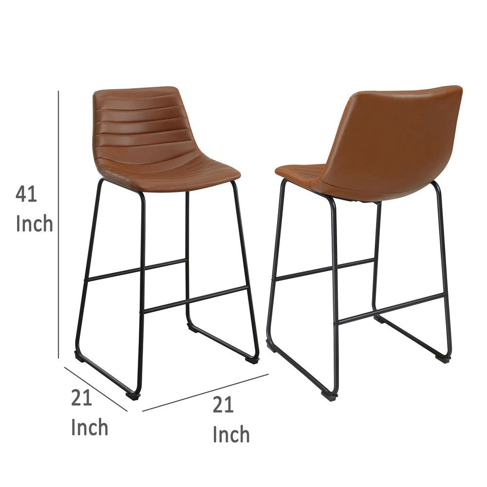 Zuno Bar Height Chair Set of 2 Brown Faux Leather Black 30 Inch