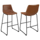 Zuno Bar Height Chair Set of 2, Brown Faux Leather, Black 30 Inch