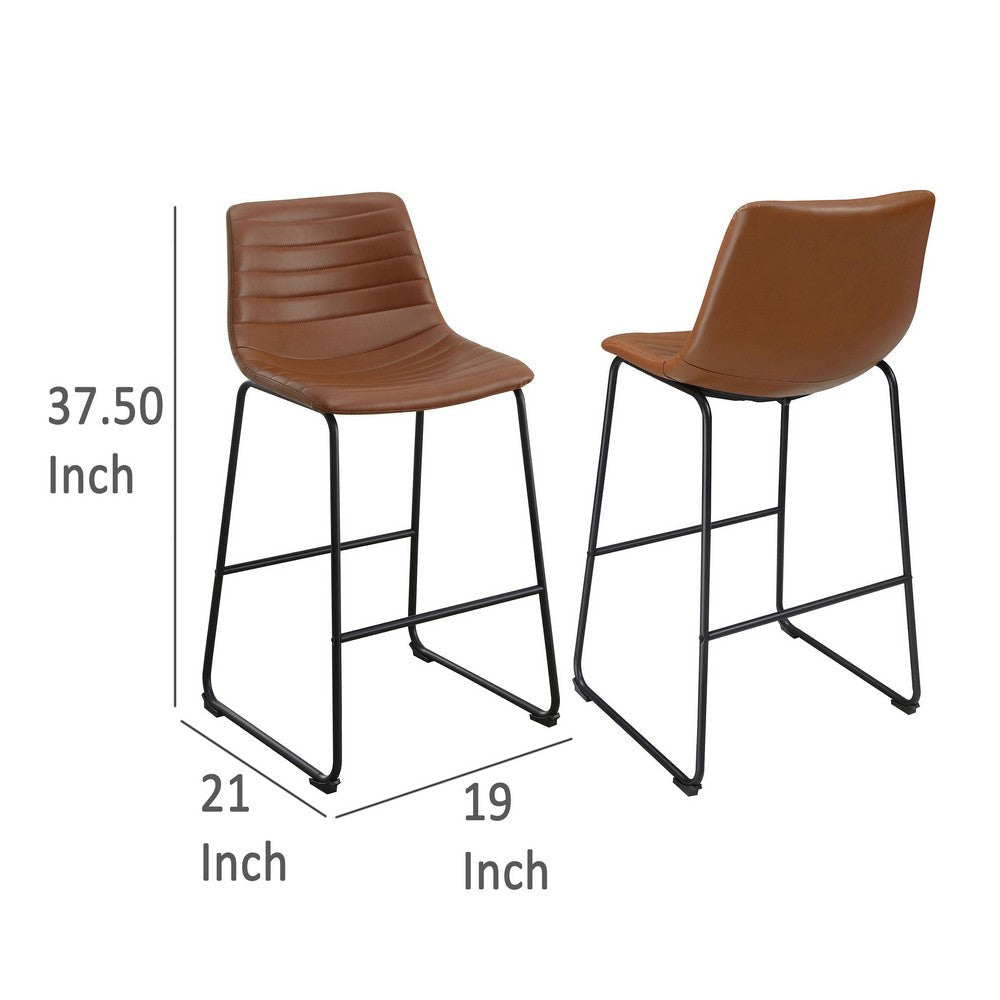 Zuno Counter Height Chair Set of 2 Brown Faux Leather Black 26 Inch BM329701