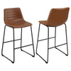 Zuno Counter Height Chair Set of 2, Brown Faux Leather, Black 26 Inch