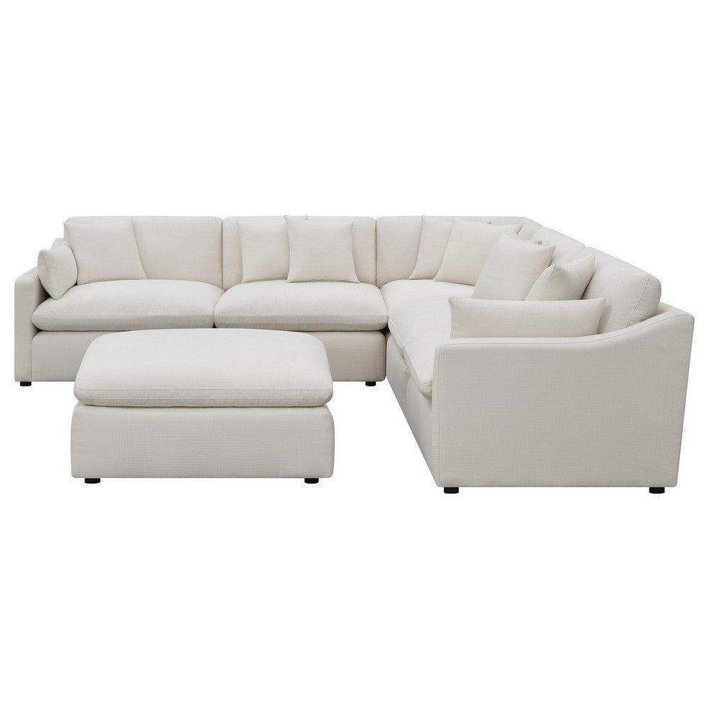 Hobo 6pc Modular Sectional Sofa, Ivory Fabric, 10 Pillows, 120 Inch