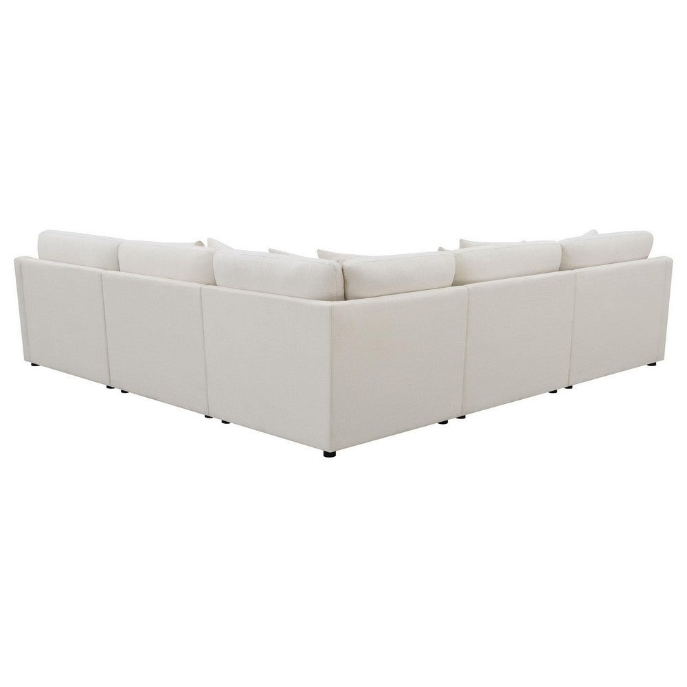 Hobo 6pc Modular Sectional Sofa, Ivory Fabric, 10 Pillows, 120 Inch