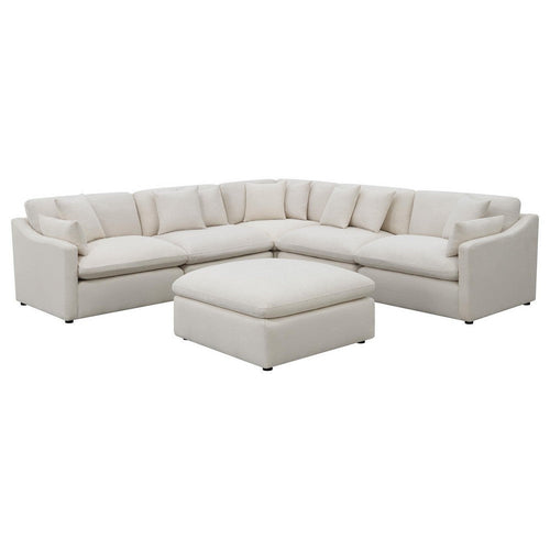 Hobo 6pc Modular Sectional Sofa, Ivory Fabric, 10 Pillows, 120 Inch