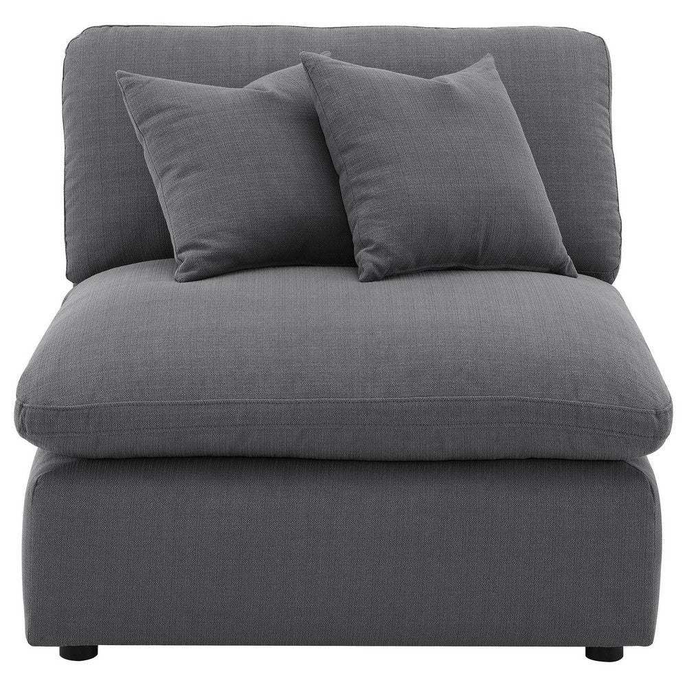 Hobo Modular Armless Chair Charcoal Gray Fabric 2 Pillows 38 Inch BM329704