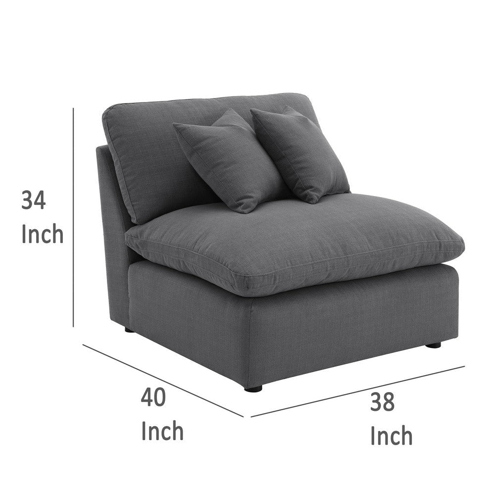 Hobo Modular Armless Chair Charcoal Gray Fabric 2 Pillows 38 Inch BM329704