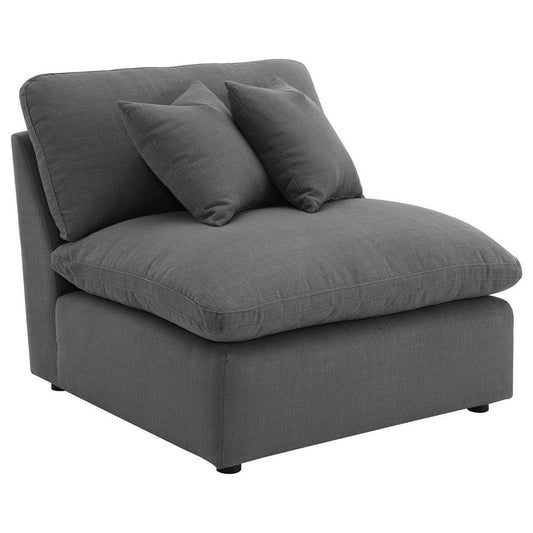 Hobo Modular Armless Chair, Charcoal Gray Fabric, 2 Pillows, 38 Inch