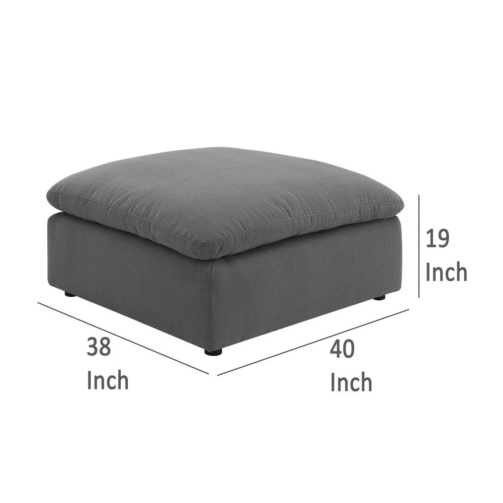 Hobo Square Ottoman, Charcoal Gray Fabric, Foam Cushions, 40 Inch