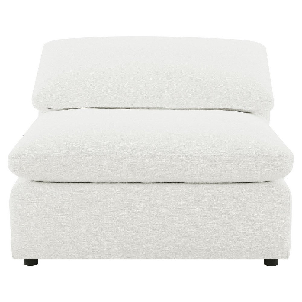 Allias Modular Armless Chair White Boucle Fabric Plush Foam Cushions