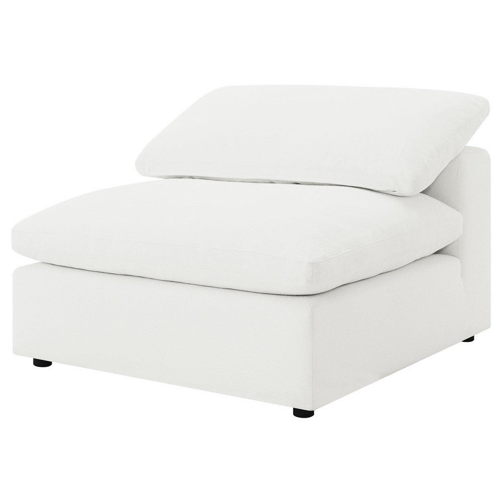 Allias Modular Armless Chair, White Boucle Fabric, Plush Foam Cushions