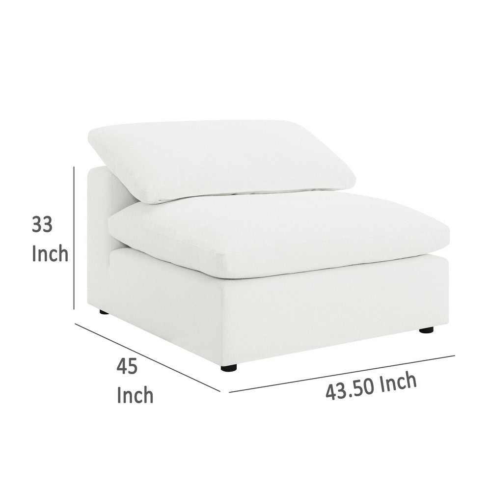 Allias Modular Armless Chair White Boucle Fabric Plush Foam Cushions