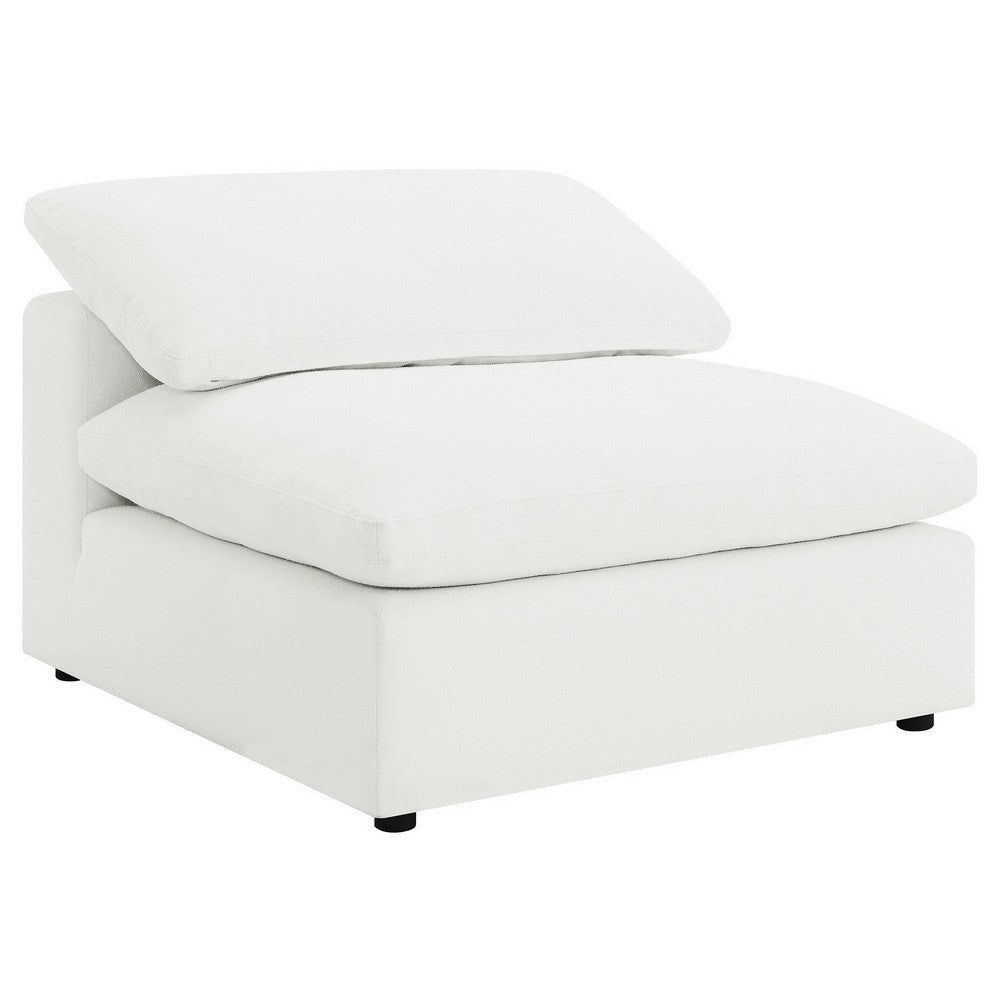 Allias Modular Armless Chair, White Boucle Fabric, Plush Foam Cushions