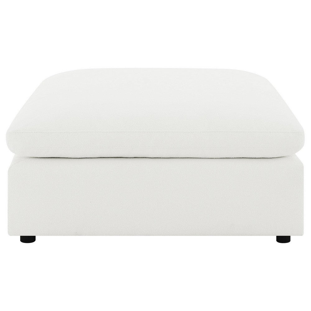Allias Ottoman, White Boucle Fabric, Plush Foam Cushions, 44 Inch