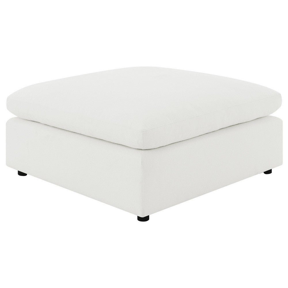 Allias Ottoman, White Boucle Fabric, Plush Foam Cushions, 44 Inch