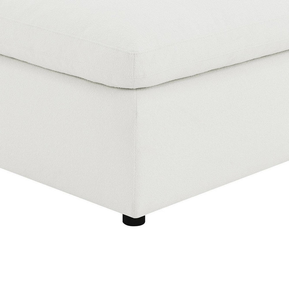 Allias Ottoman, White Boucle Fabric, Plush Foam Cushions, 44 Inch