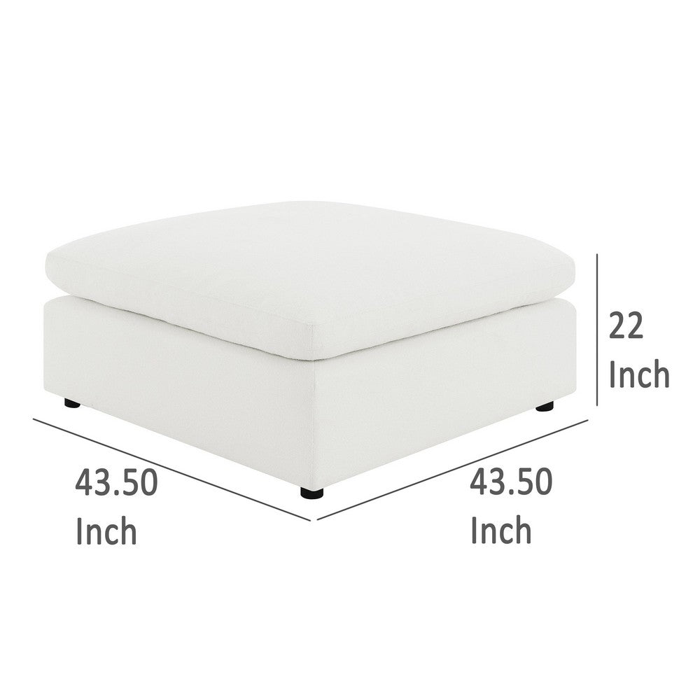 Allias Ottoman, White Boucle Fabric, Plush Foam Cushions, 44 Inch