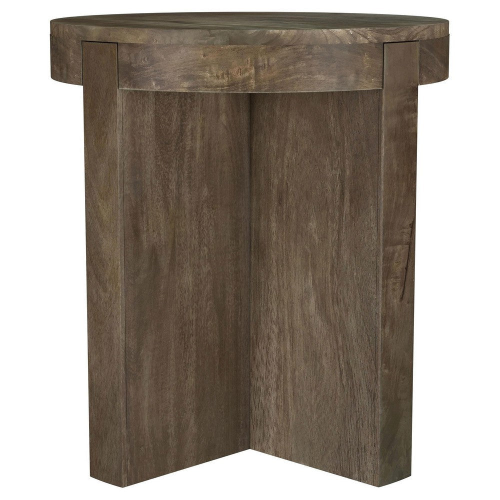 Kinaj Side End Table Dark Brown Solid Mango Wood Round 20 Inch BM329708