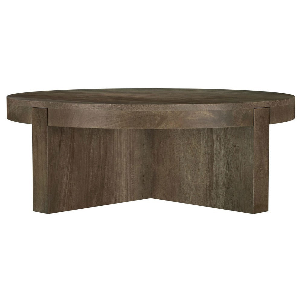 Kinaj Coffee Table Dark Brown Solid Mango Wood Round 38 Inch Top BM329709
