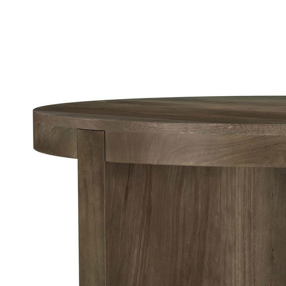 Kinaj Coffee Table Dark Brown Solid Mango Wood Round 38 Inch Top BM329709