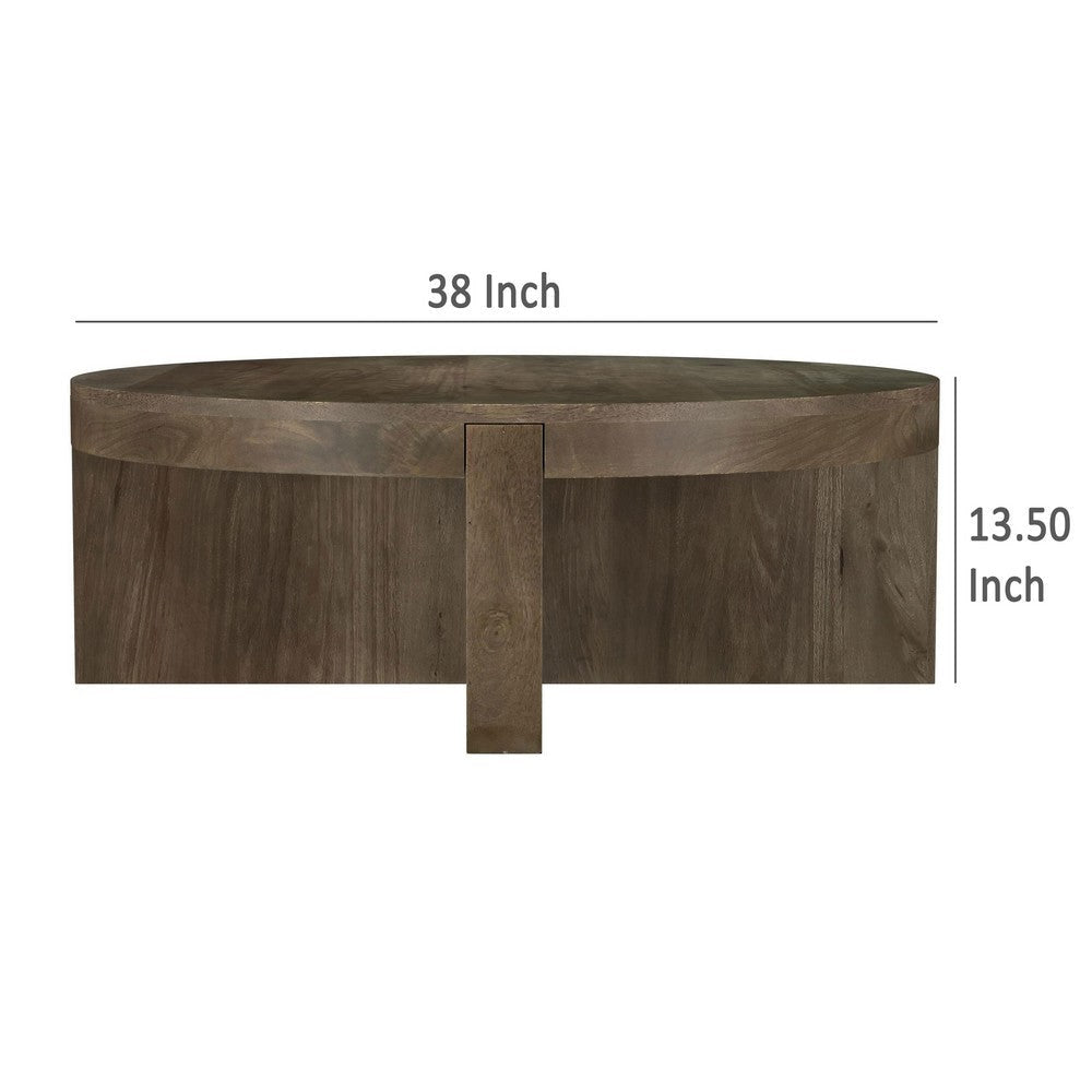 Kinaj Coffee Table Dark Brown Solid Mango Wood Round 38 Inch Top BM329709