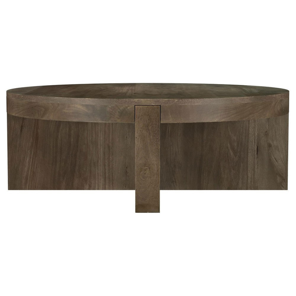 Kinaj Coffee Table, Dark Brown Solid Mango Wood, Round 38 Inch Top