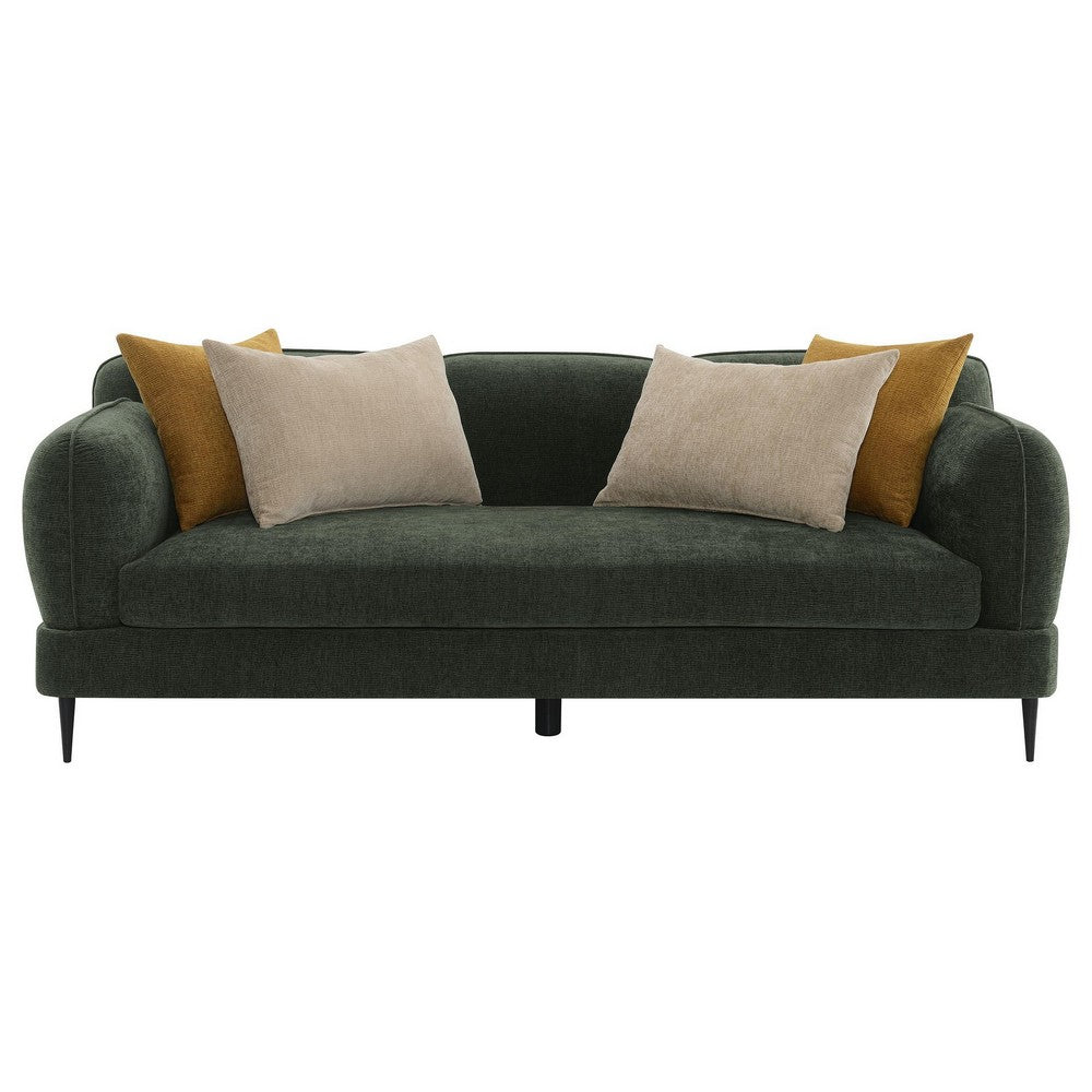 Dija Sofa with 4 Accent Throw Pillows, 84 Inch, Dark Green Chenille