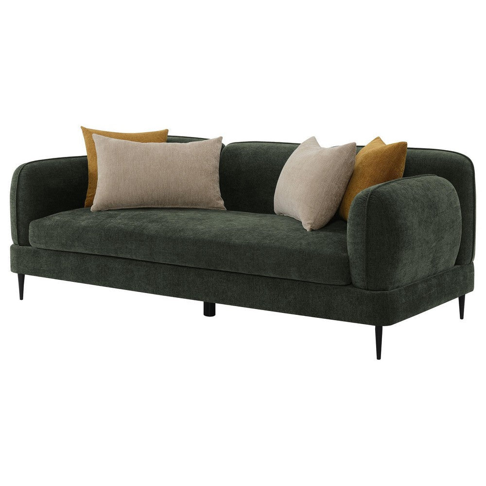 Dija Sofa with 4 Accent Throw Pillows 84 Inch Dark Green Chenille BM329712
