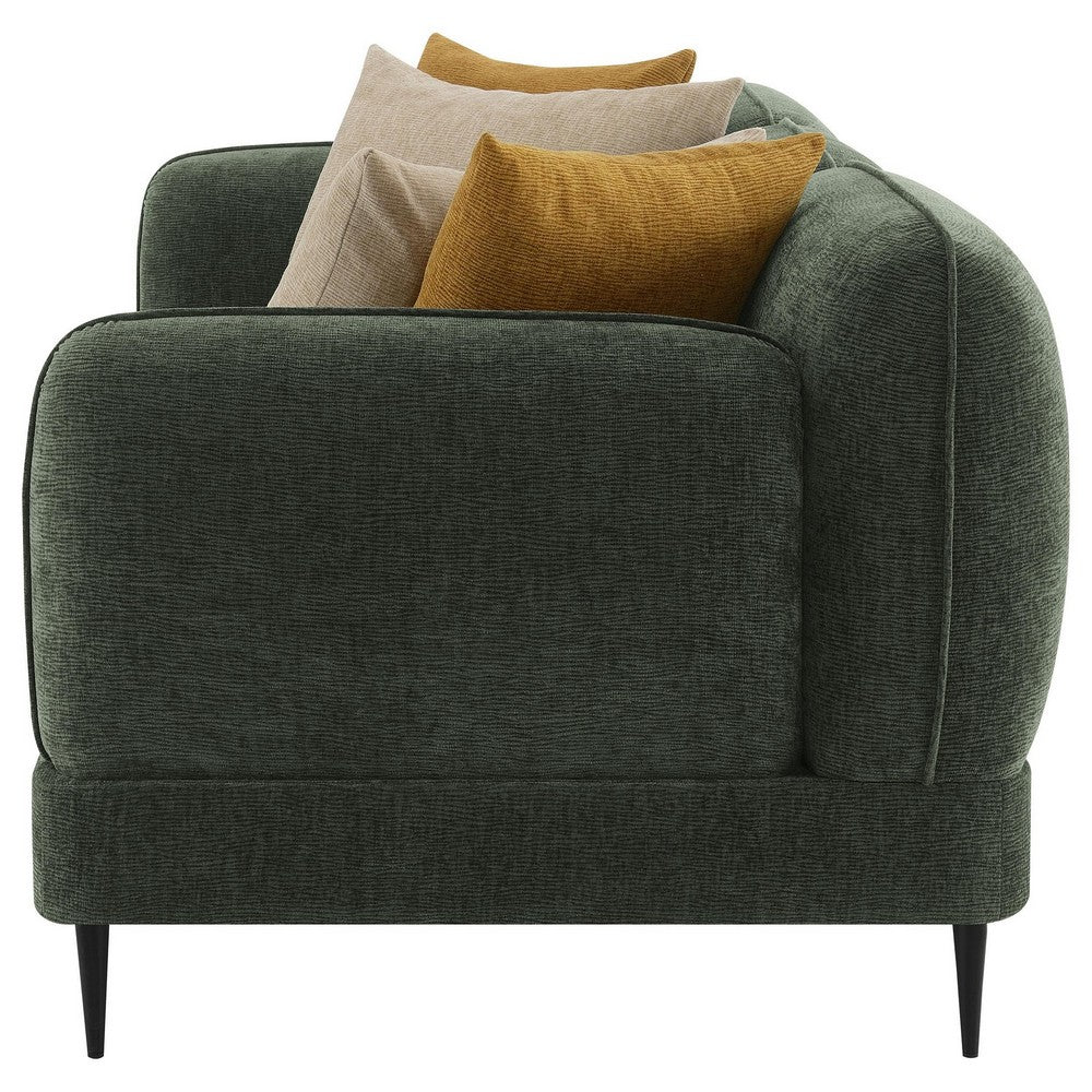 Dija Sofa with 4 Accent Throw Pillows, 84 Inch, Dark Green Chenille