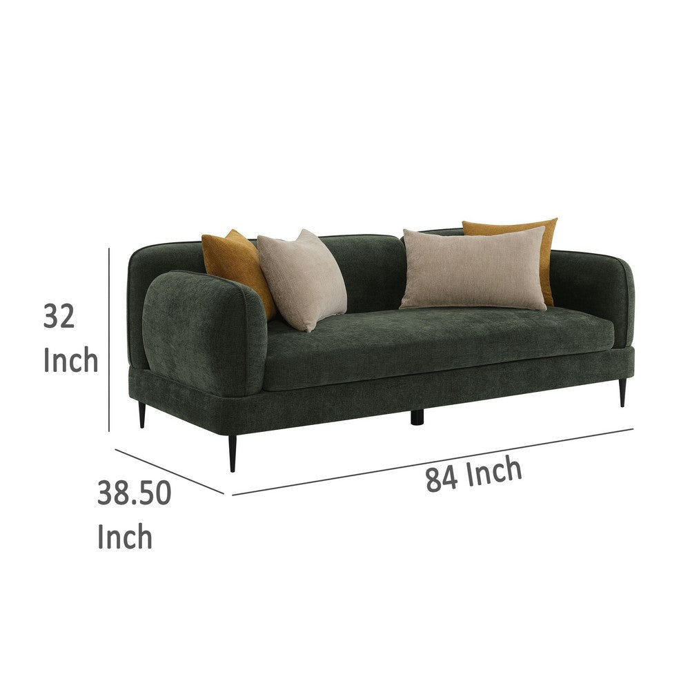 Dija Sofa with 4 Accent Throw Pillows 84 Inch Dark Green Chenille BM329712