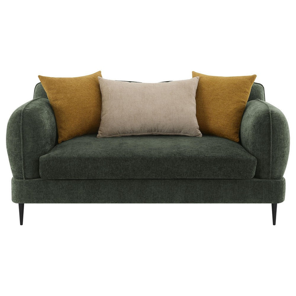 Dija Loveseat 3 Accent Throw Pillows 64 Inch Dark Green Chenille BM329713