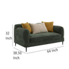 Dija Loveseat, 3 Accent Throw Pillows, 64 Inch, Dark Green Chenille
