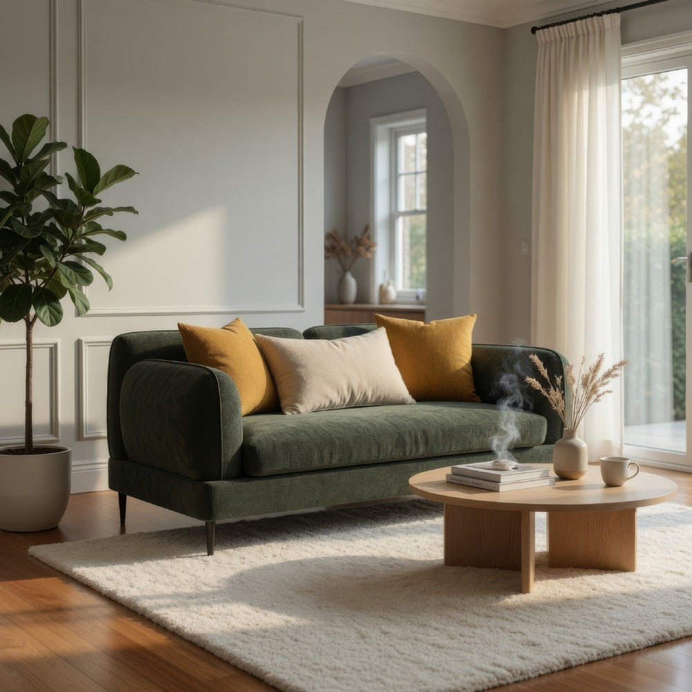 Dija Loveseat, 3 Accent Throw Pillows, 64 Inch, Dark Green Chenille