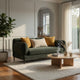 Dija Loveseat, 3 Accent Throw Pillows, 64 Inch, Dark Green Chenille