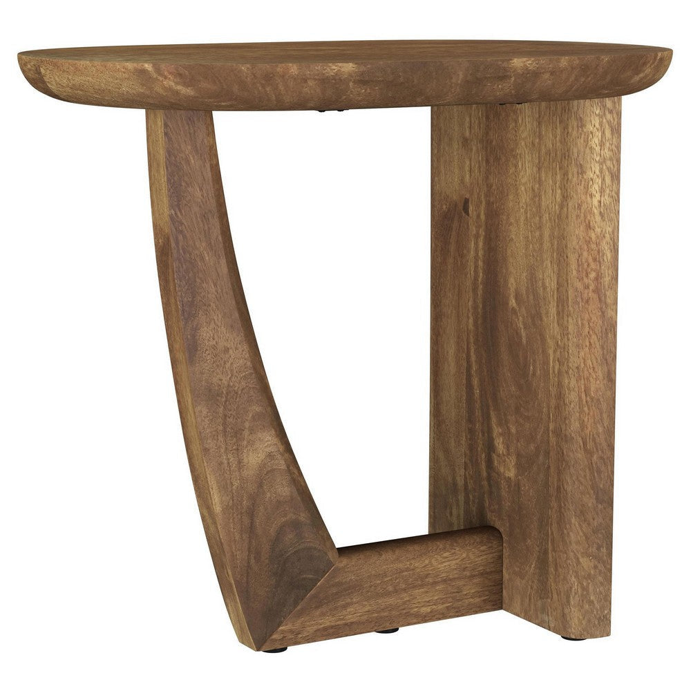 Leti Side End Table 22 Inch Brown Mango Wood Top L Shaped Base BM329714