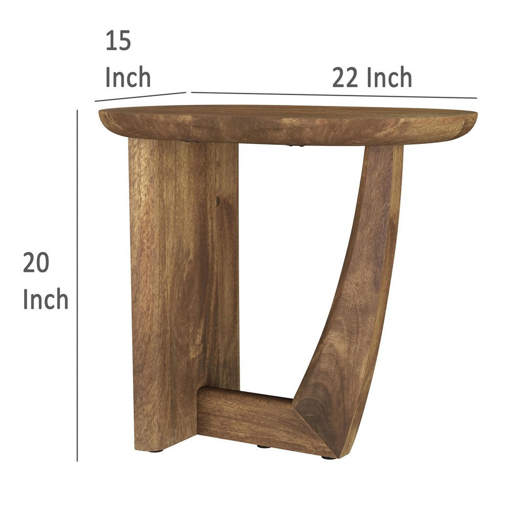 Leti Side End Table 22 Inch Brown Mango Wood Top L Shaped Base BM329714
