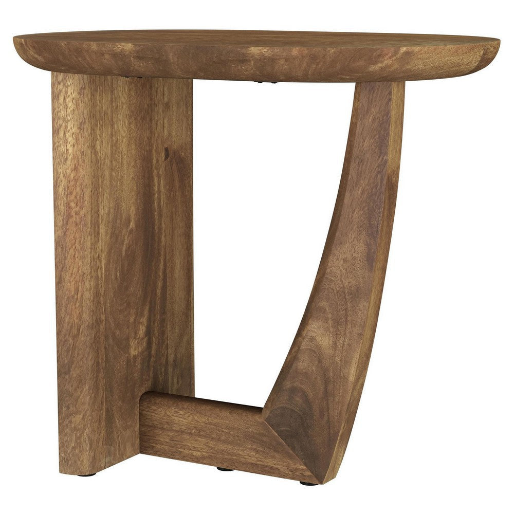 Leti Side End Table 22 Inch Brown Mango Wood Top L Shaped Base BM329714