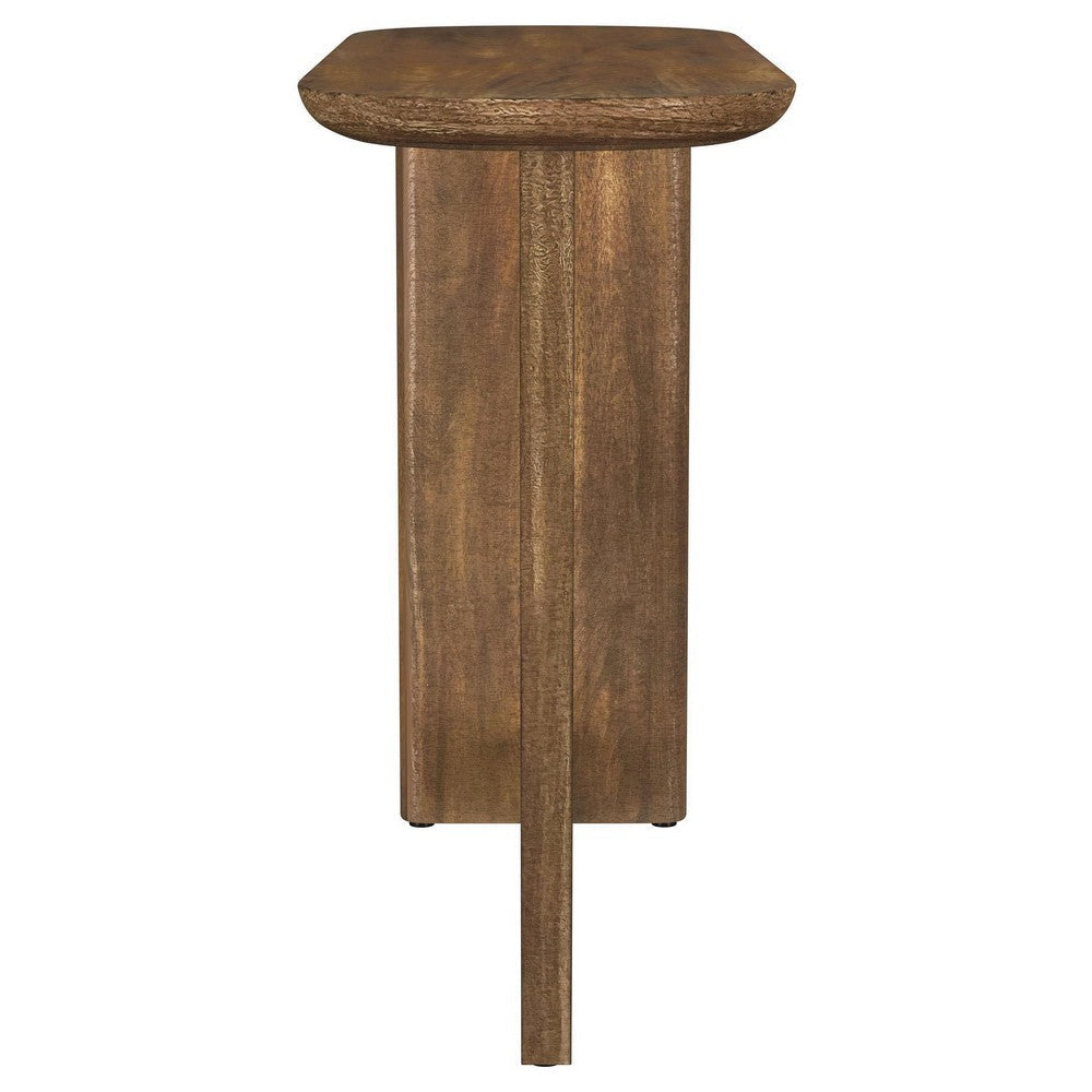 Leti Sofa Console Table 46 Inch Brown Mango Wood L Shaped Base BM329715