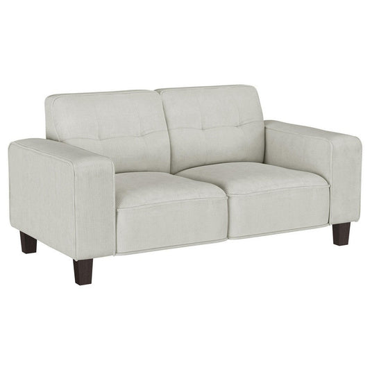 Dero Loveseat, 58 Inch, Light Gray Faux Corduroy, Modern Track Arms