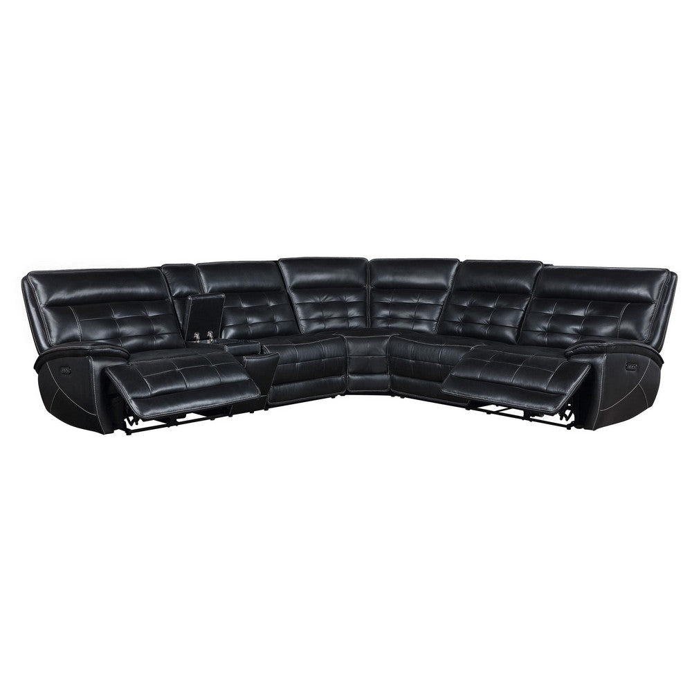 Reclining Sectional Sofa 119 Inch Black Faux Leather Wireless Charge BM329722