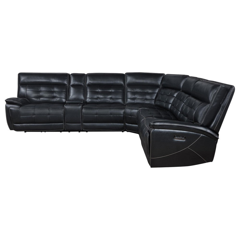 Reclining Sectional Sofa 119 Inch Black Faux Leather Wireless Charge BM329722