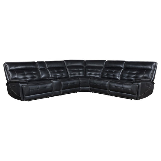 Reclining Sectional Sofa, 119 Inch Black Faux Leather, Wireless Charge