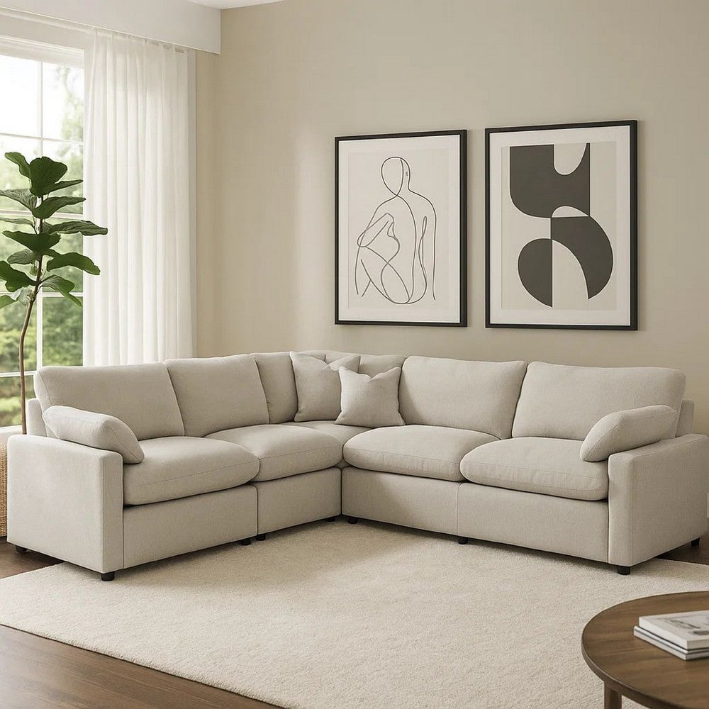 Biny 5pc L Shape Modular Sectional Sofa, Light Gray, Power Reclining