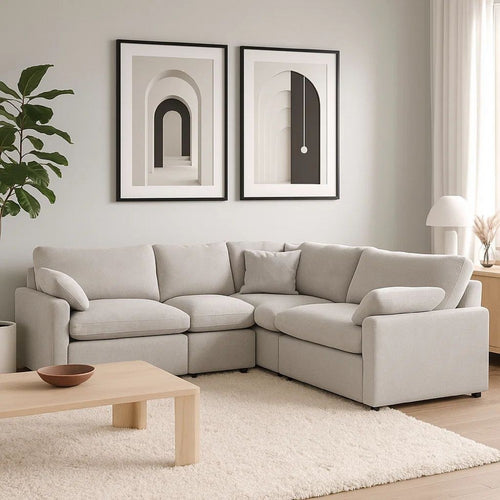 Biny 5pc L Shape Modular Sectional Sofa, Light Gray, Power Reclining
