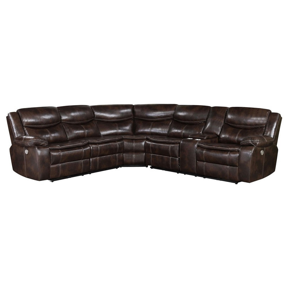 Susan Power Recliner Sectional Sofa Brown Faux Leather Console BM329727