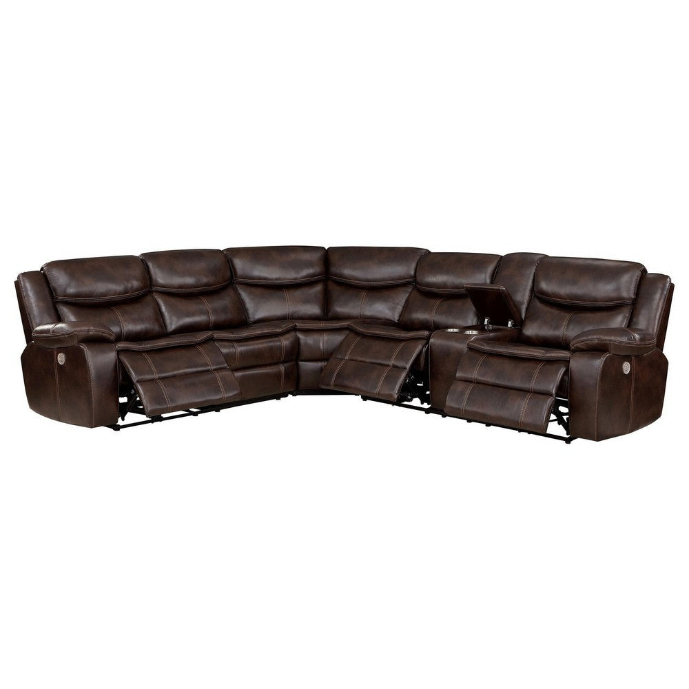 Susan Power Recliner Sectional Sofa Brown Faux Leather Console BM329727